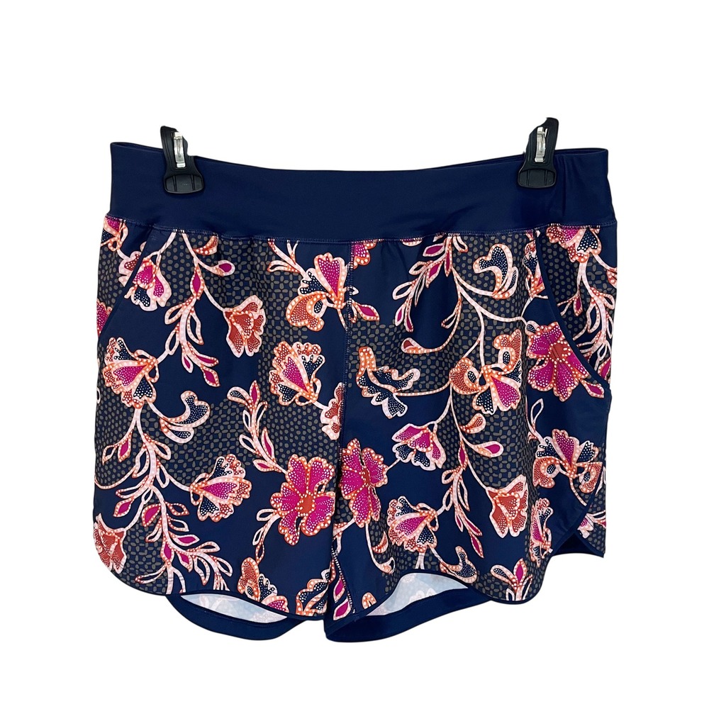 Lands End Navy Floral Swim Shorts Pockets Quick Dry Cover Up Womens Size 18W